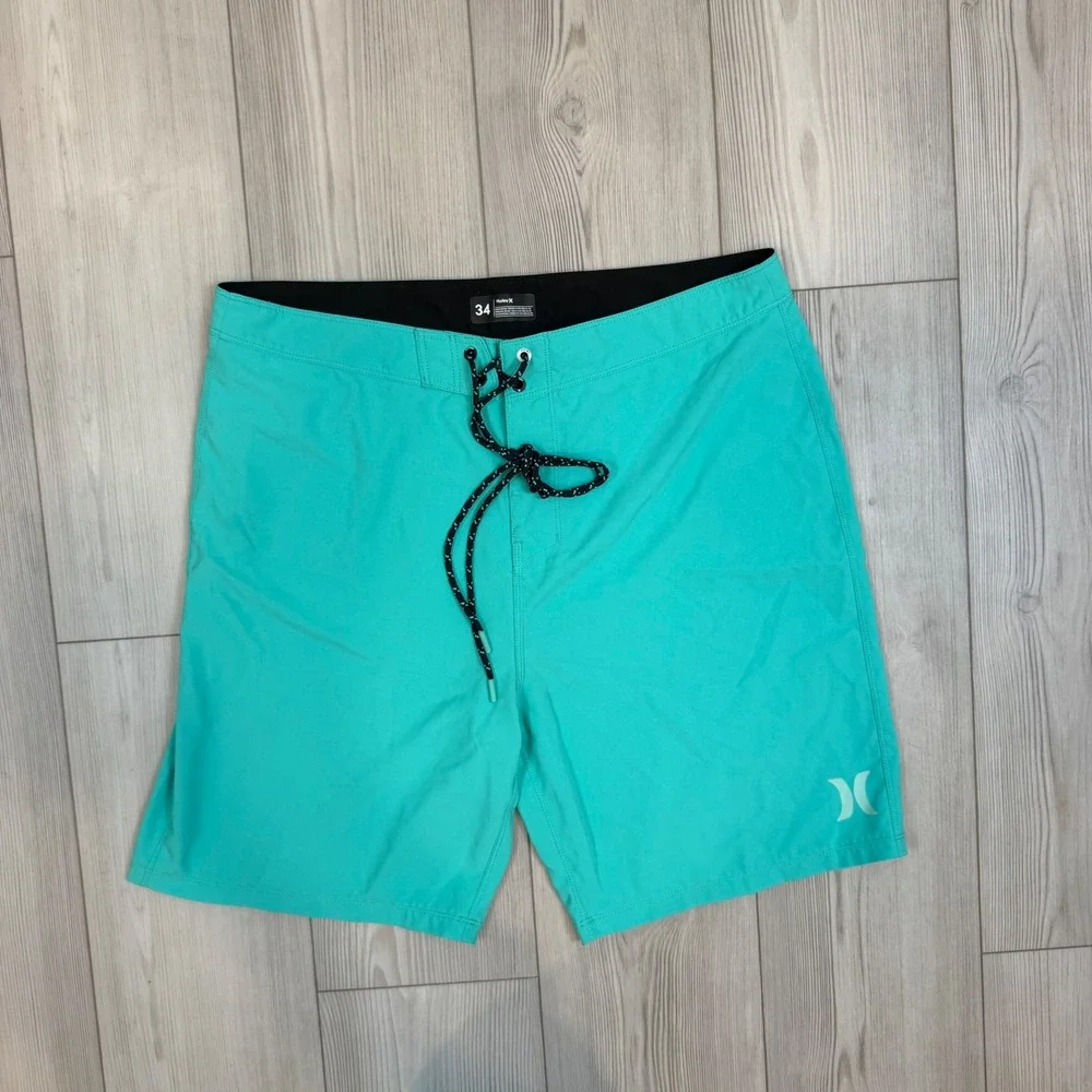 Hurley Mens Board Shorts Size 34 Teal Green Surf Swim Trunks Solid Beachwear